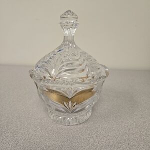 Crystal Lidded Candy Dish with Gold Detail Vintage